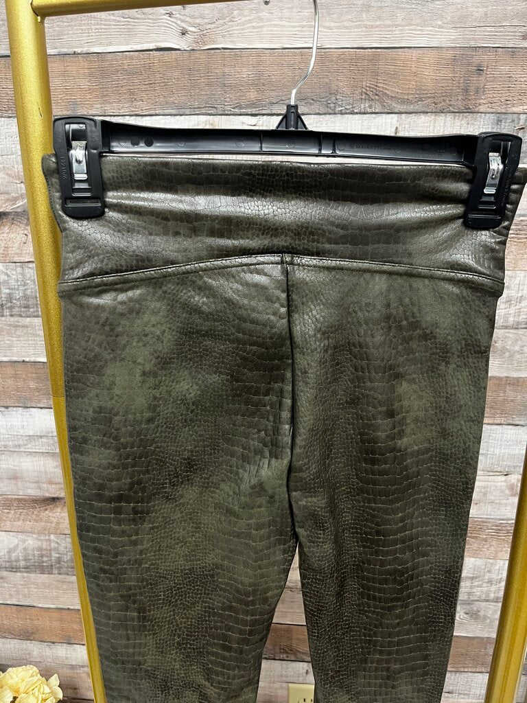 Spanx Dark Olive Faux Leather Croc Patterned Leggings