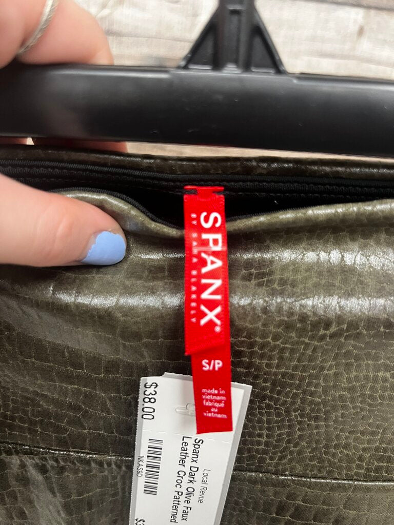 Spanx Dark Olive Faux Leather Croc Patterned Leggings