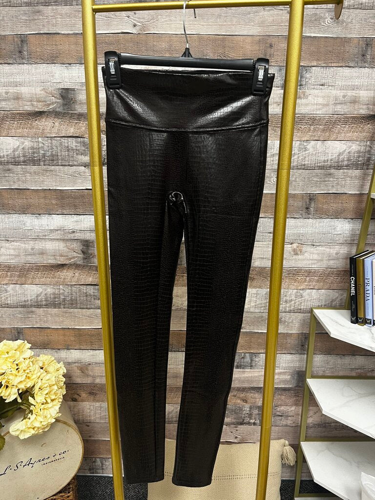 Spanx Dark Brown Faux Leather Croc Patterned Leggings