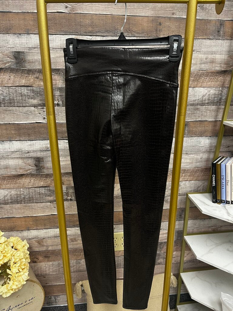 Spanx Dark Brown Faux Leather Croc Patterned Leggings
