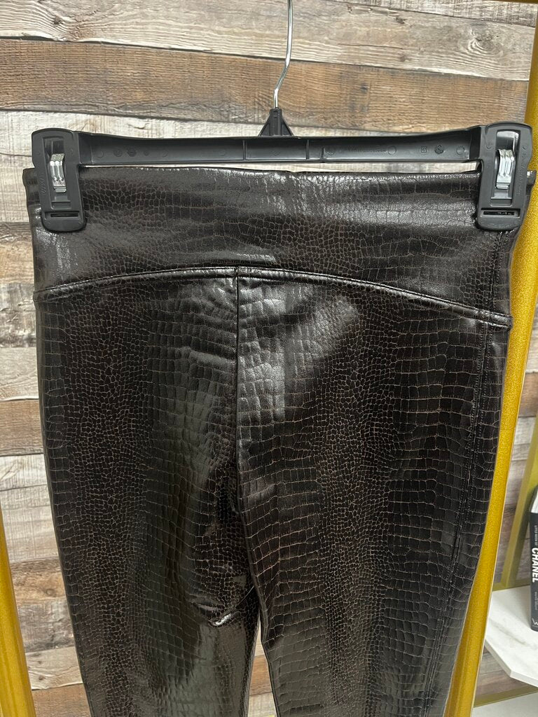 Spanx Dark Brown Faux Leather Croc Patterned Leggings