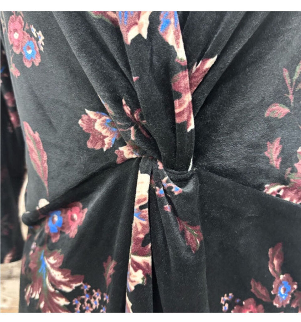 Colleen Lopez Black Velvet Kimono Sleeve Floral Print