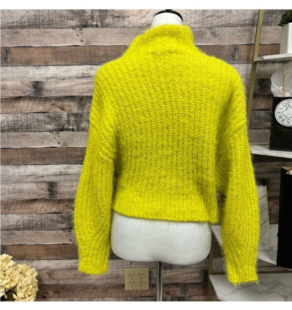 Express Chartreuse Fuzzy Knit Turtleneck Sweater