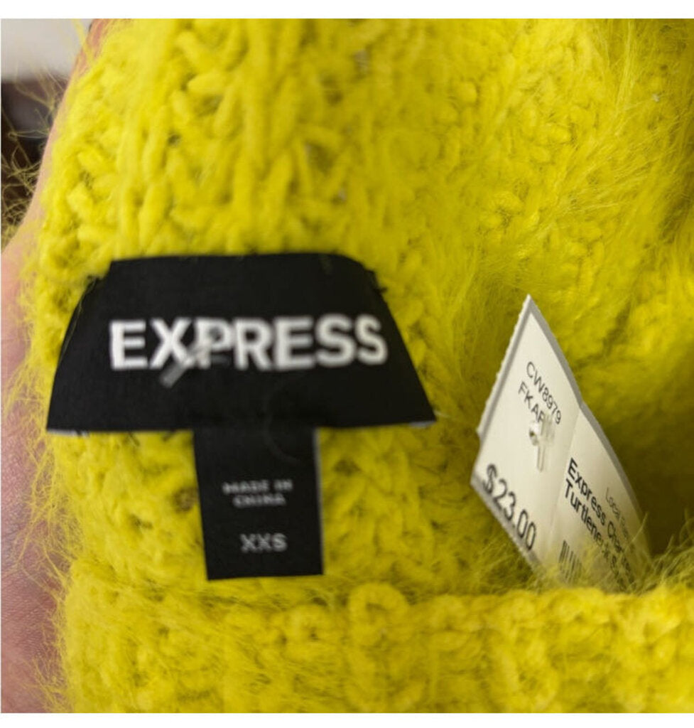 Express Chartreuse Fuzzy Knit Turtleneck Sweater
