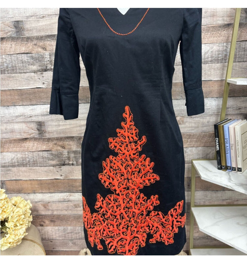 Lilly Pulitzer Black w/Coral Embrodiery Sheath