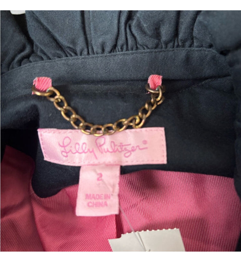 Lilly Pulitzer Black Trench Coat w/Ruffle Collar