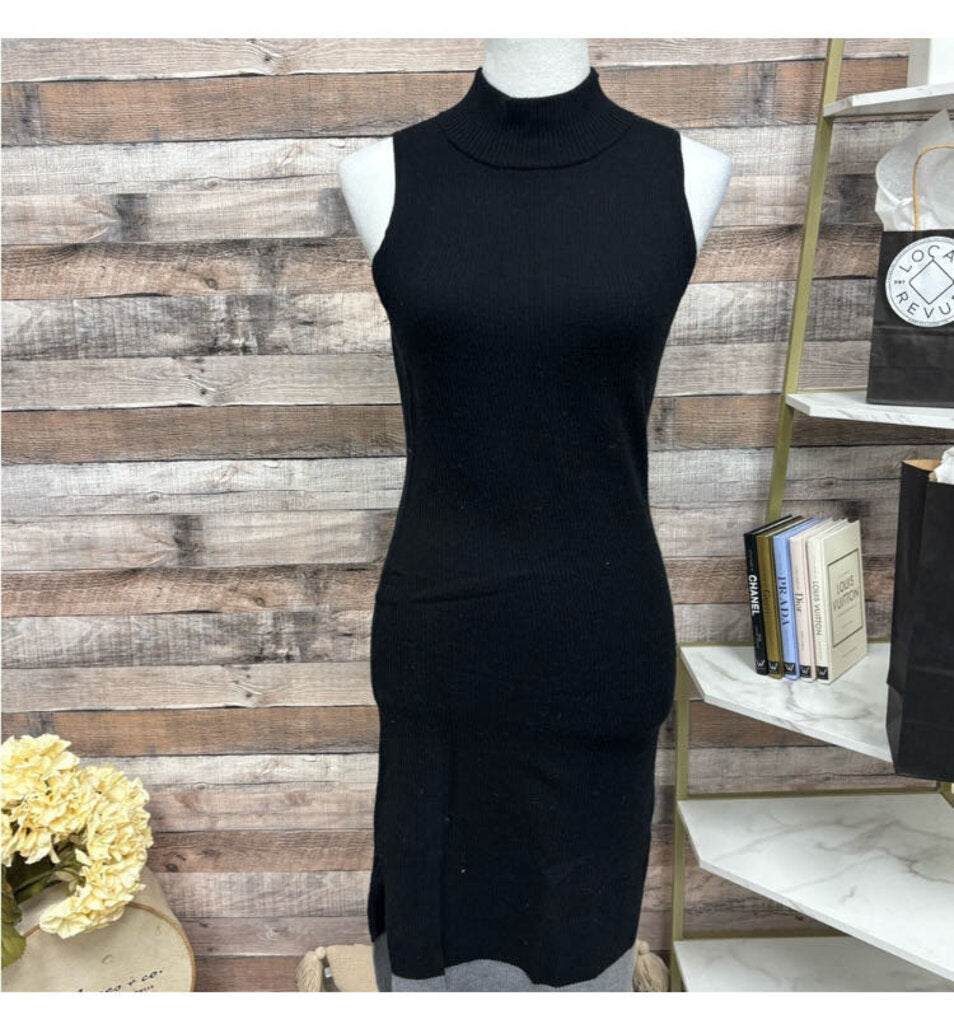 Athleta Black Ribbed Sleeveless Mockneck Dress