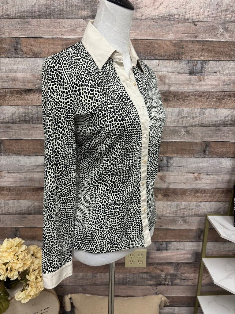 J McLaughlin Black & White Animal Print Button Down