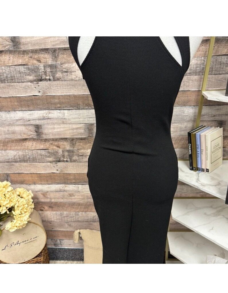 Almost Famous Black Textured Knit Bodycon Dress with Lace-up Detail