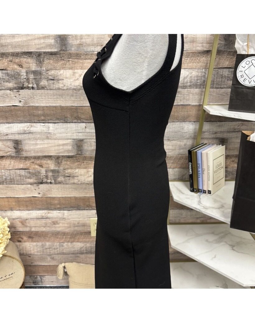 Almost Famous Black Textured Knit Bodycon Dress with Lace-up Detail