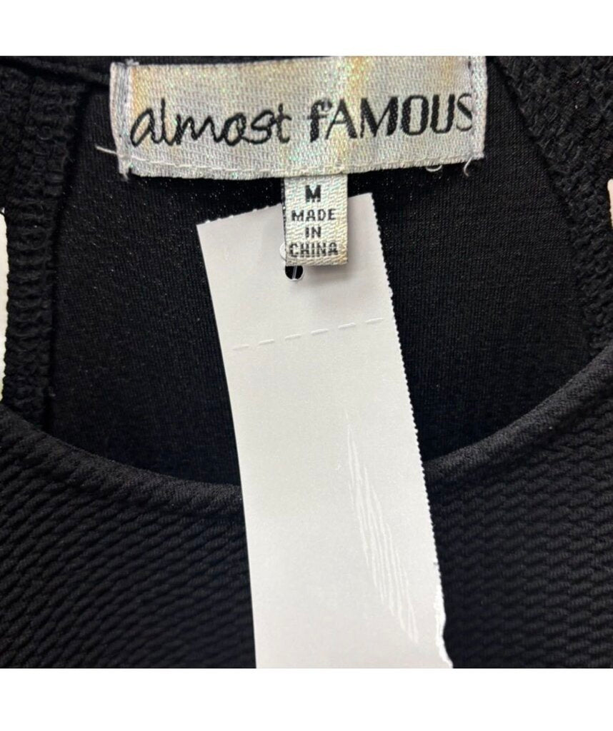 Almost Famous Black Textured Knit Bodycon Dress with Lace-up Detail