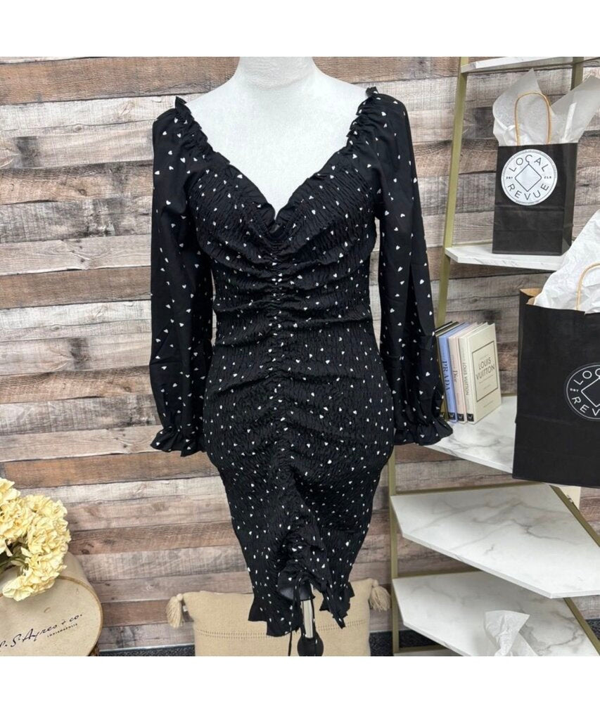 Pretty Garden Black & White Polka Dot Smocked Dress