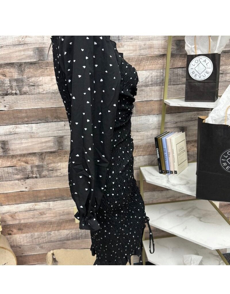 Pretty Garden Black & White Polka Dot Smocked Dress