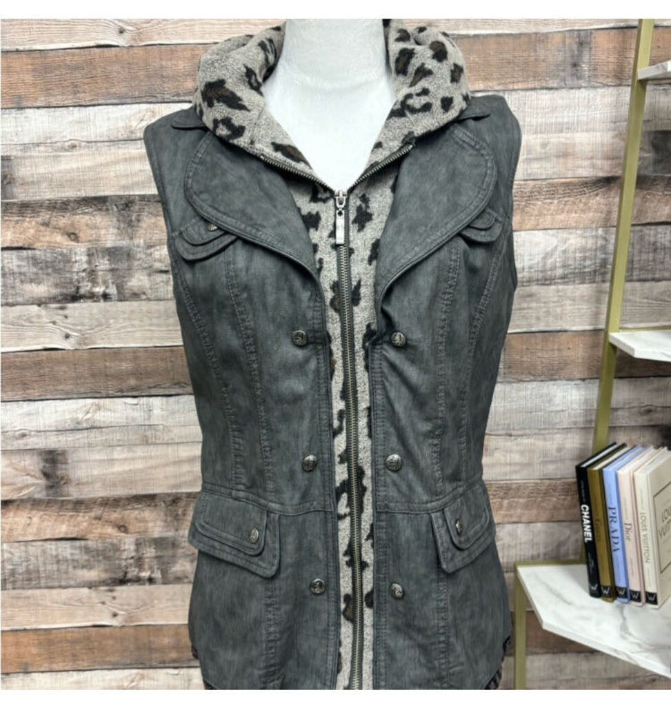 Montana Co. Faux Grey Gun Metal Leather Vest w/Hood