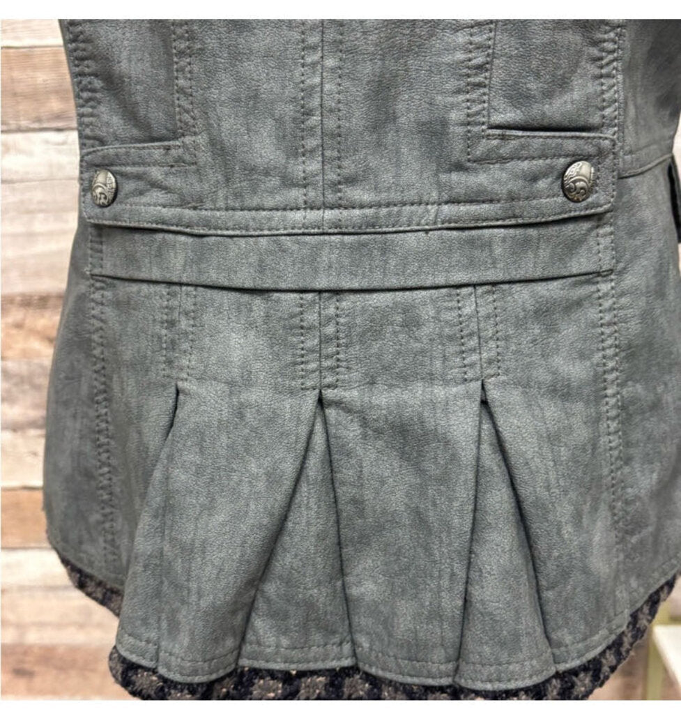 Montana Co. Faux Grey Gun Metal Leather Vest w/Hood