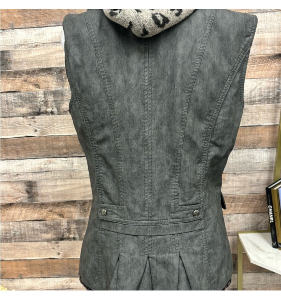 Montana Co. Faux Grey Gun Metal Leather Vest w/Hood