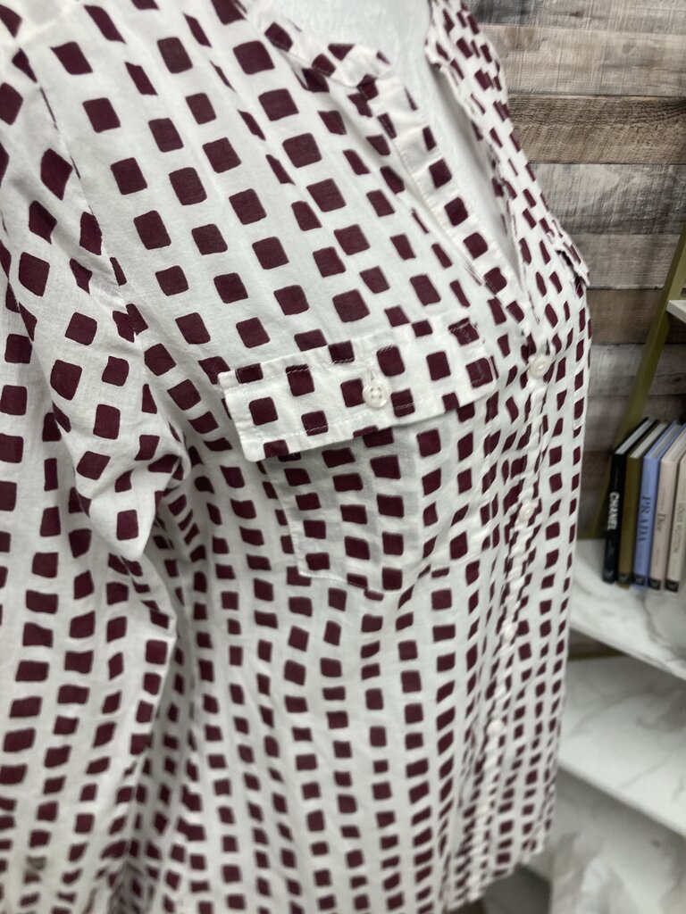 Loft White & Maroon Geometric Print Button-Down Blouse