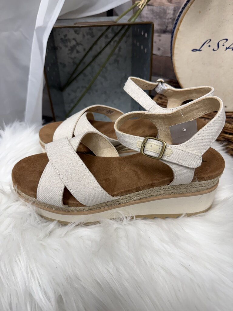 TOMS Gia Linen Canvas Platform Wedge Sandals