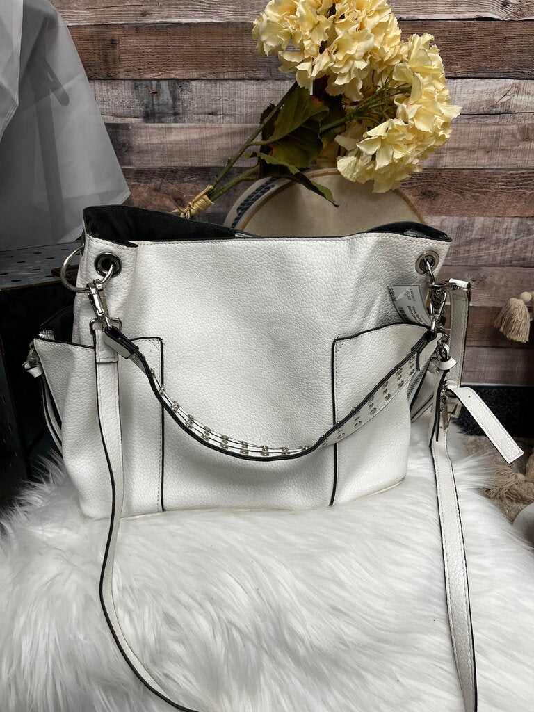 Steve Madden White Hobo Bag w/Silver Studded Strap