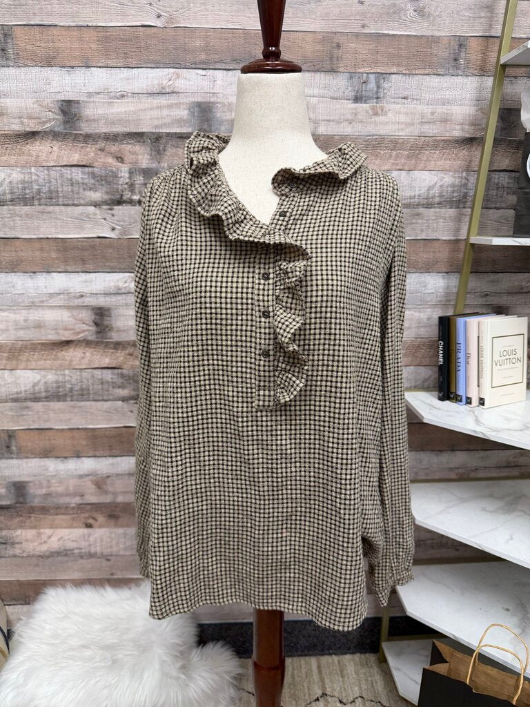 Xirena Black & Tan Gingham Check Ruffle Collar