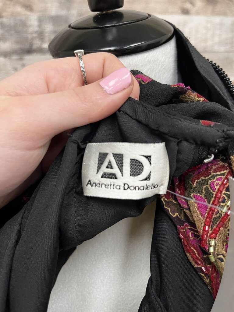 Andretta Donalello Black & Red Silk Beaded Cowl Neck Paisley