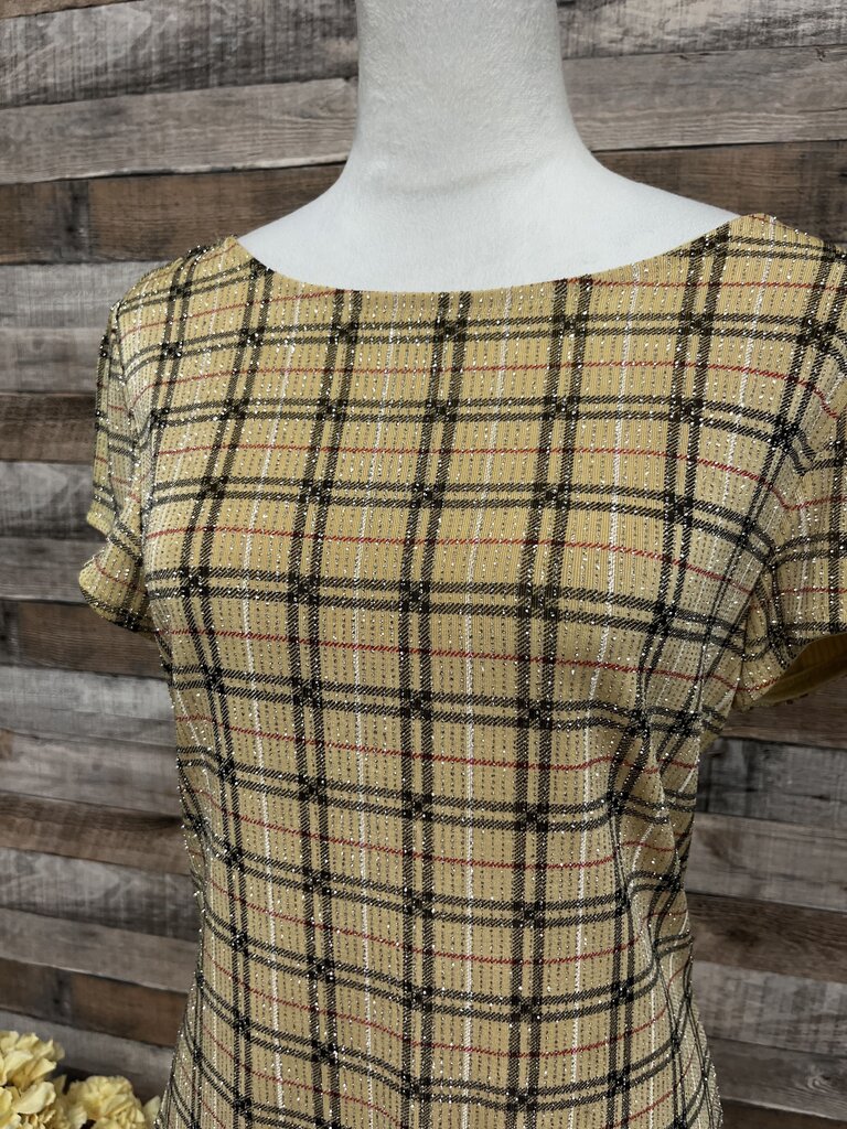 John Roberts Plaid Sparkle Short Sleeve Blouse