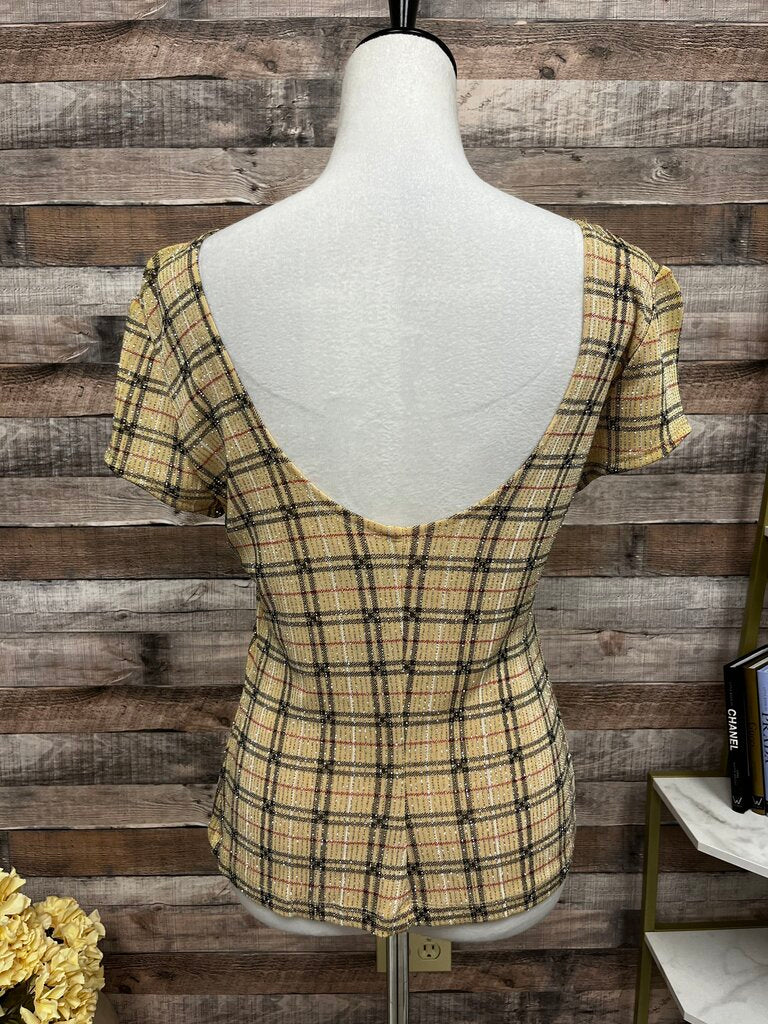John Roberts Plaid Sparkle Short Sleeve Blouse