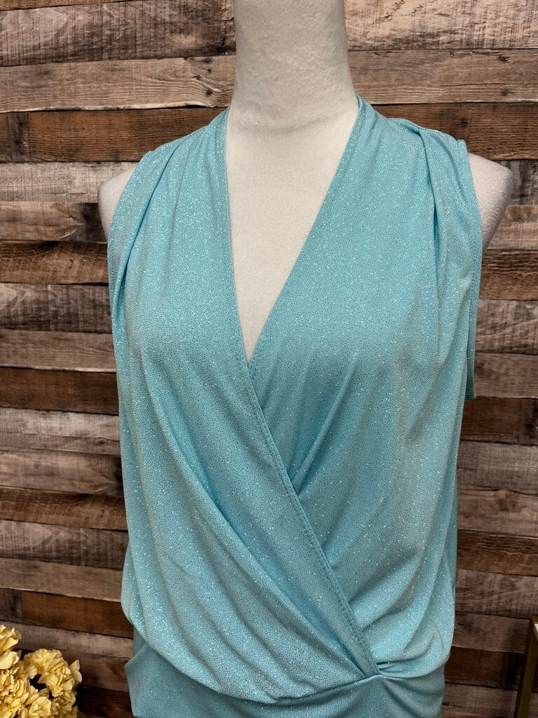 Boston Proper Baby Blue Sparkle Wrap Tank