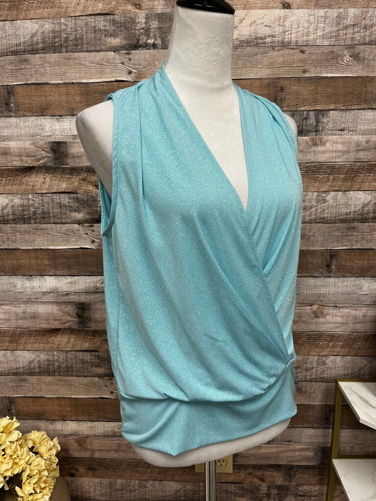 Boston Proper Baby Blue Sparkle Wrap Tank