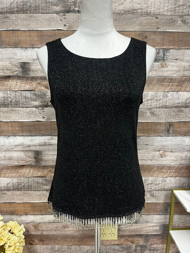 MSK Black Beaded & Fringe Tank