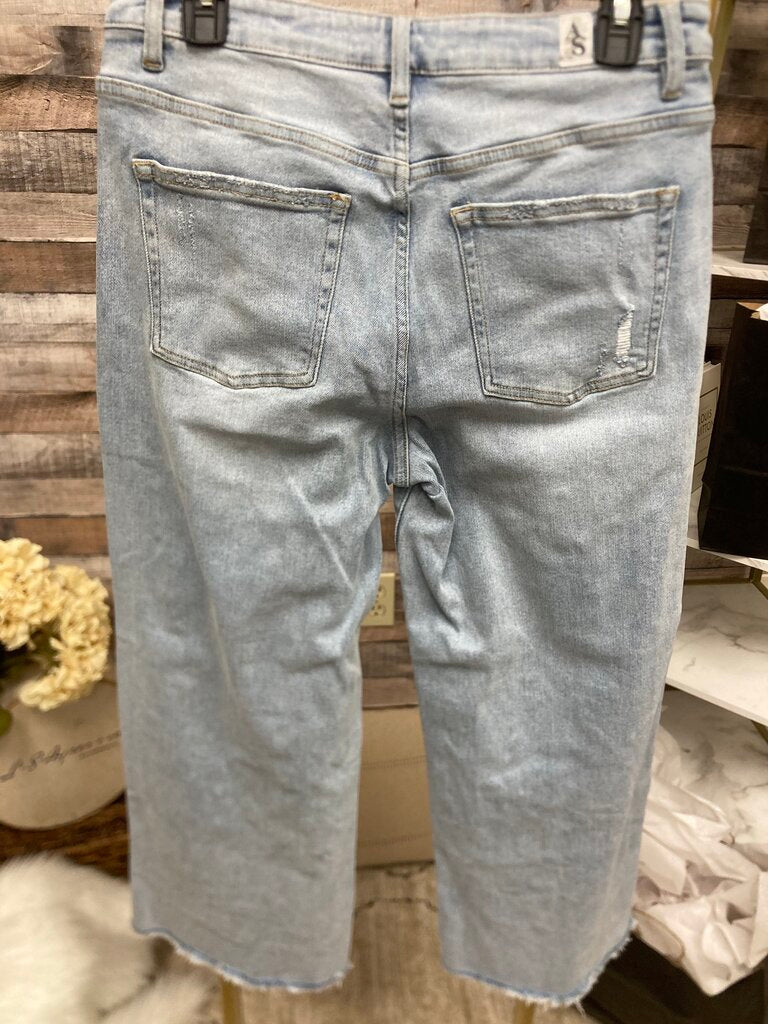 Altar'd State Pearl-Embellished Light Wash Wide-Leg Jeans