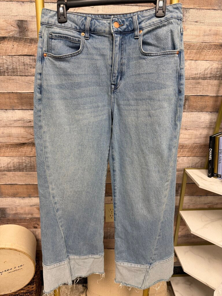 Evereve Wide-Leg Two-Tone Contrast Raw Hem Denim Jeans