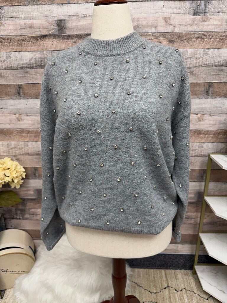 Pistola Grey Rhinestone Embellished Crewneck Sweater Pistola Grey M women SWEATERS