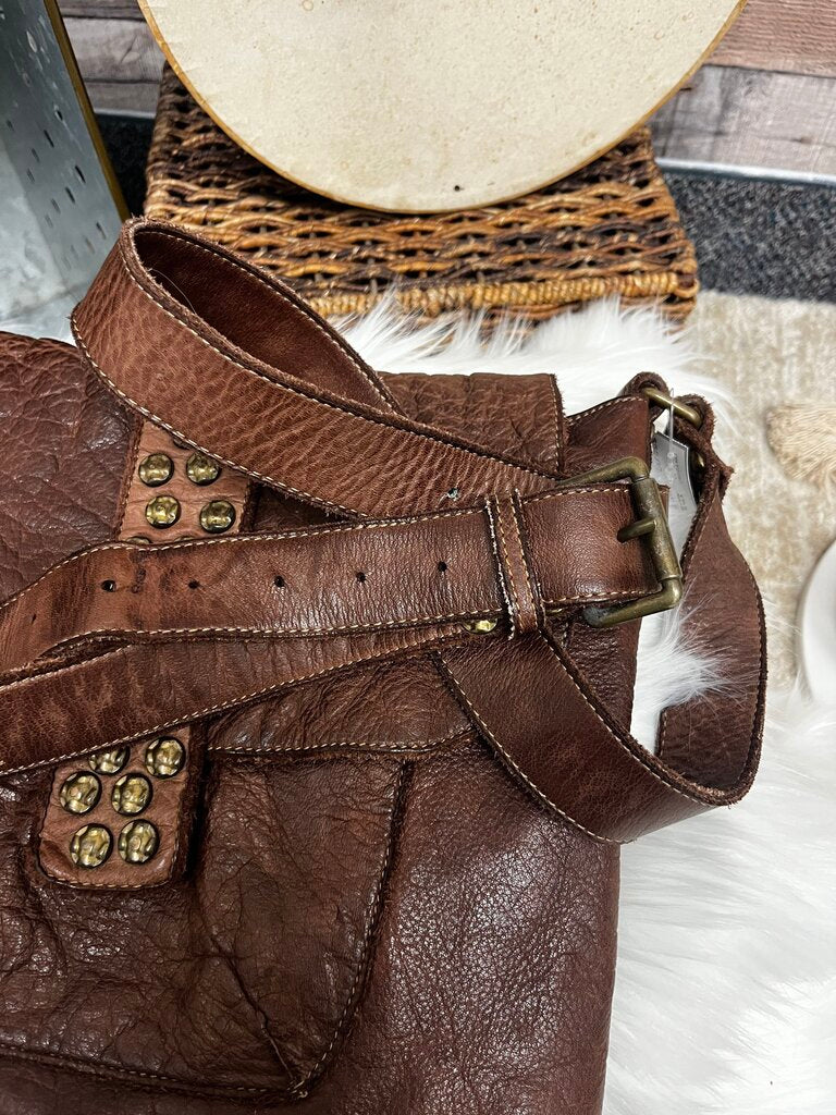 Civico93 Brown Leather Studded Crossbody