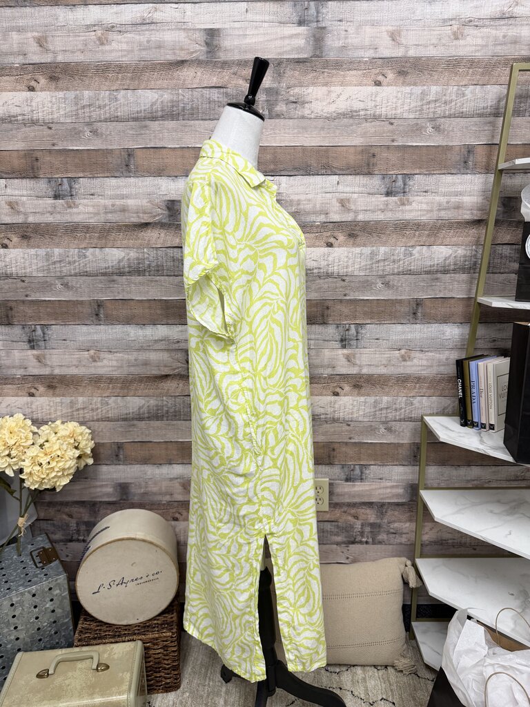Tahari White & Lime Green Patterned Sheer Kaftan Dress