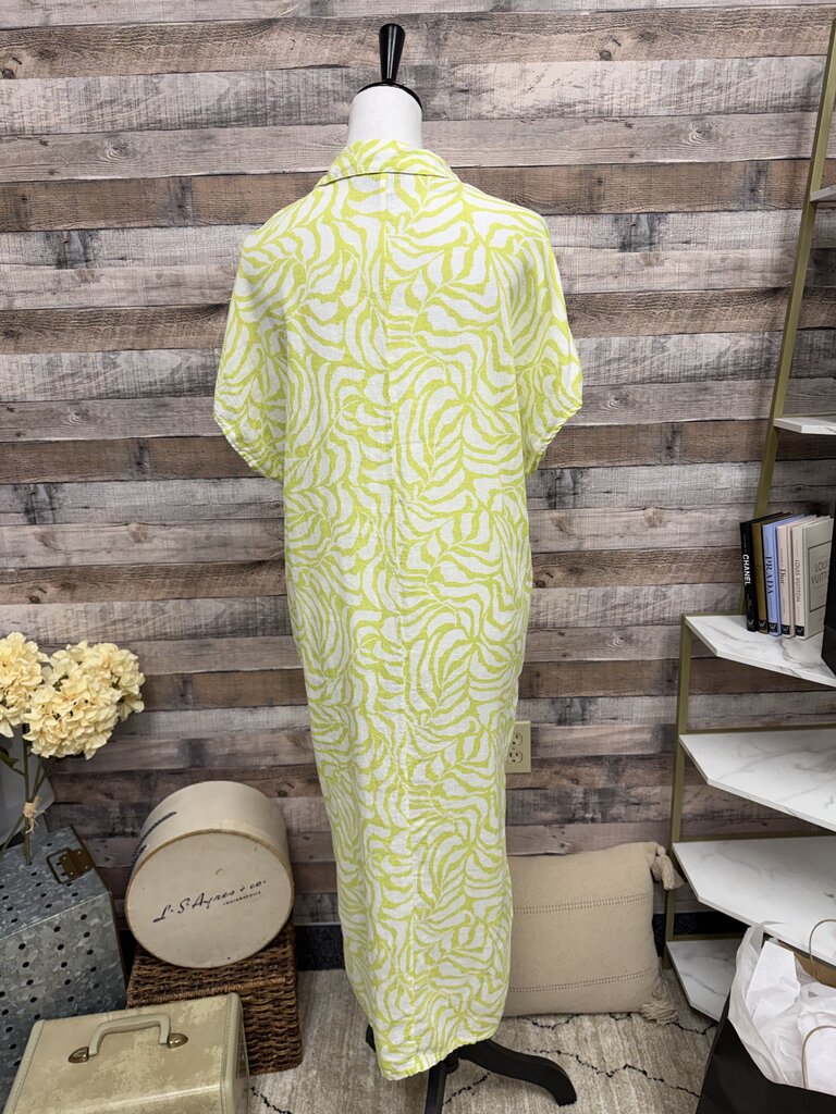 Tahari White & Lime Green Patterned Sheer Kaftan Dress