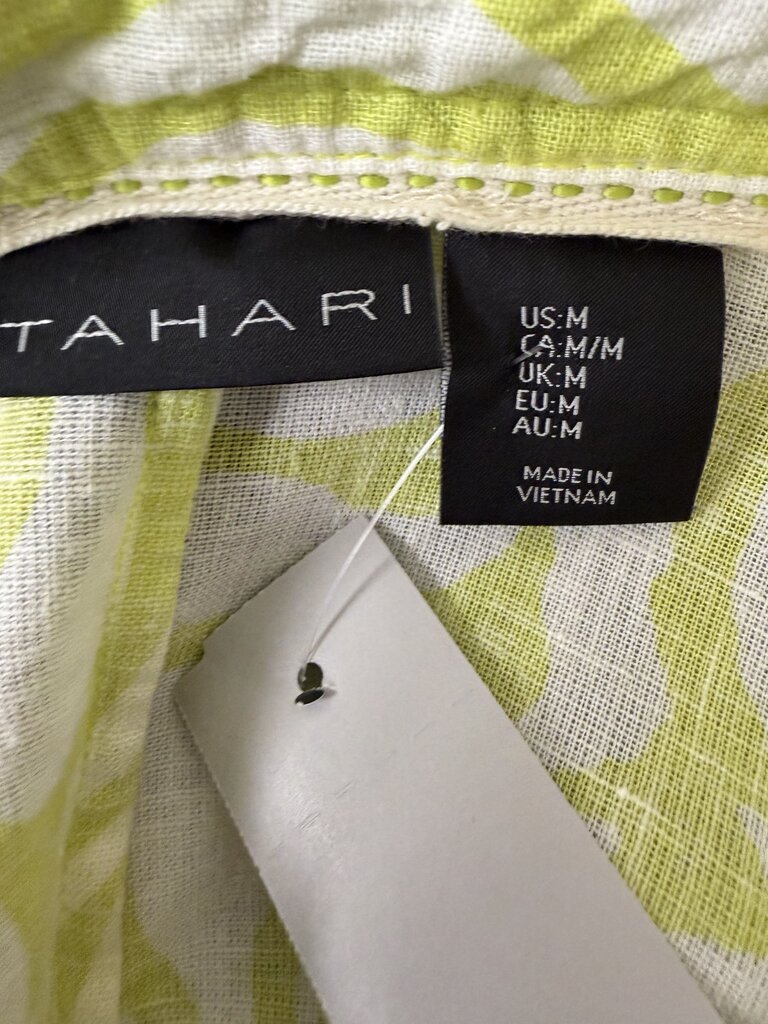 Tahari White & Lime Green Patterned Sheer Kaftan Dress
