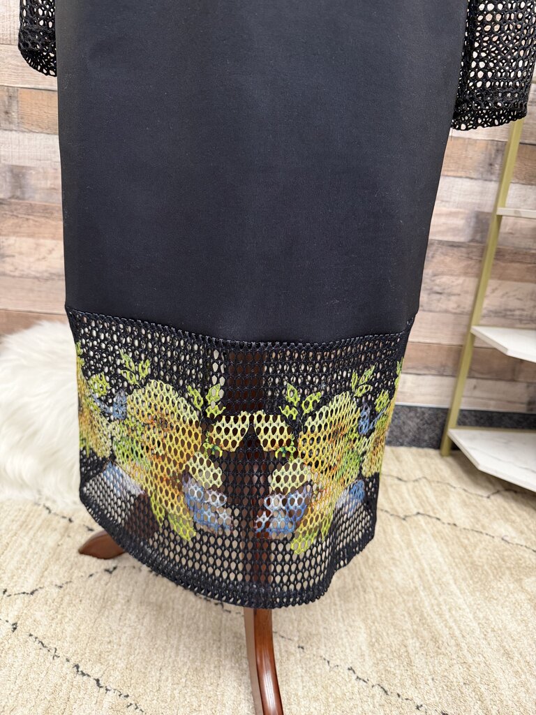 For Her NYC Black Floral Mesh Sleeve Dress