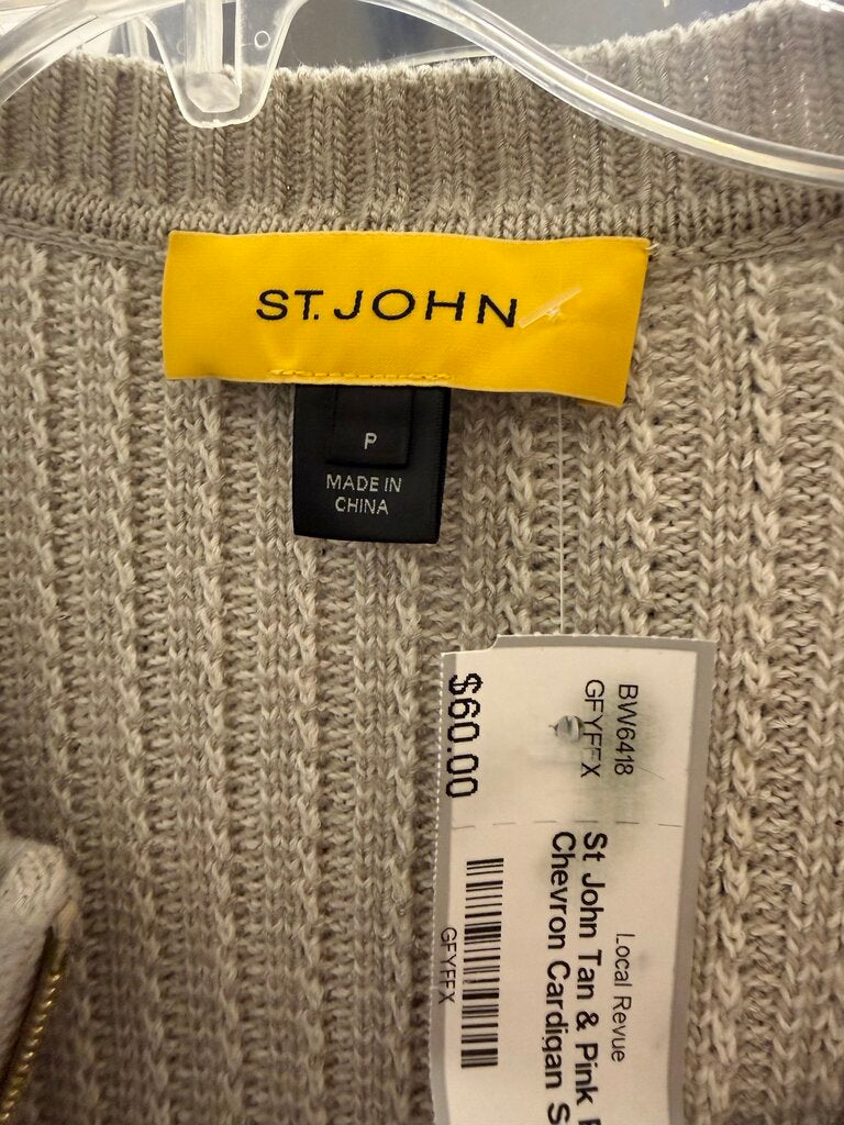 St John Tan & Pink Ribbed Chevron Cardigan