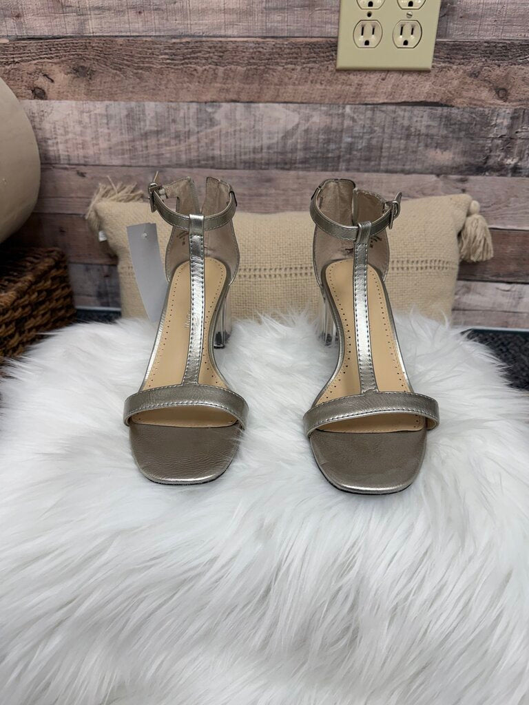 Adrienne Vittadini Metallic Gold Clear Block Heel