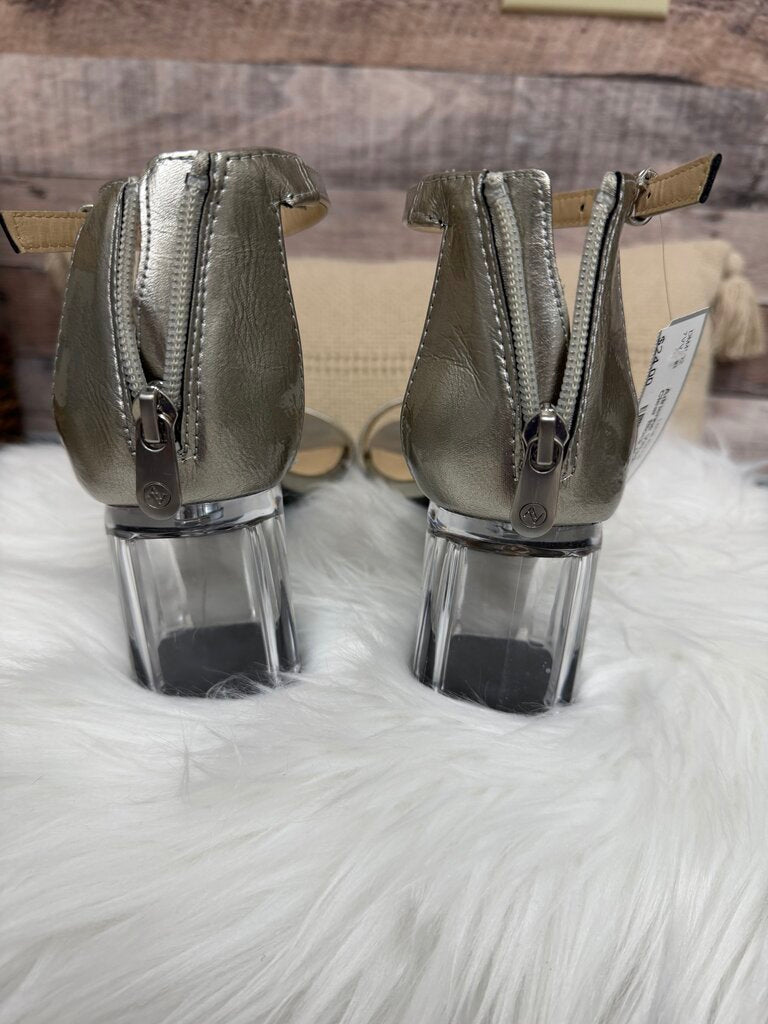 Adrienne Vittadini Metallic Gold Clear Block Heel