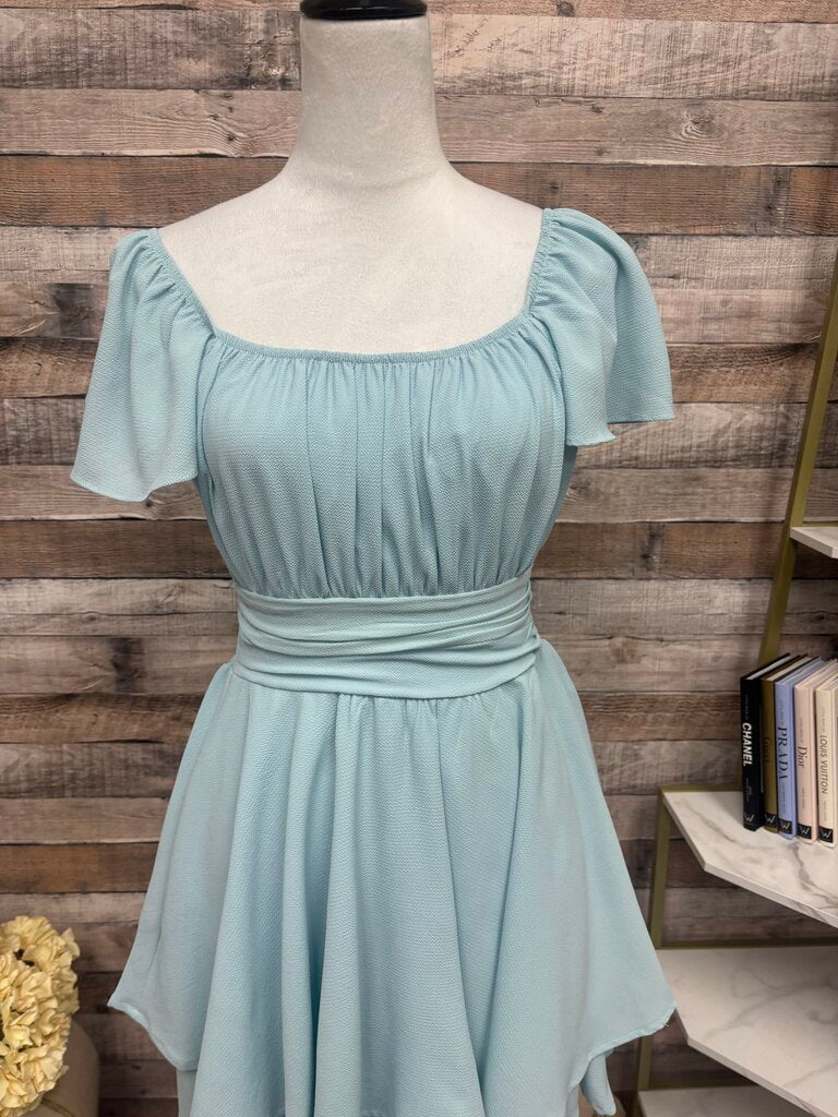 Exlura Baby Blue Off Shoulder Layered Hem