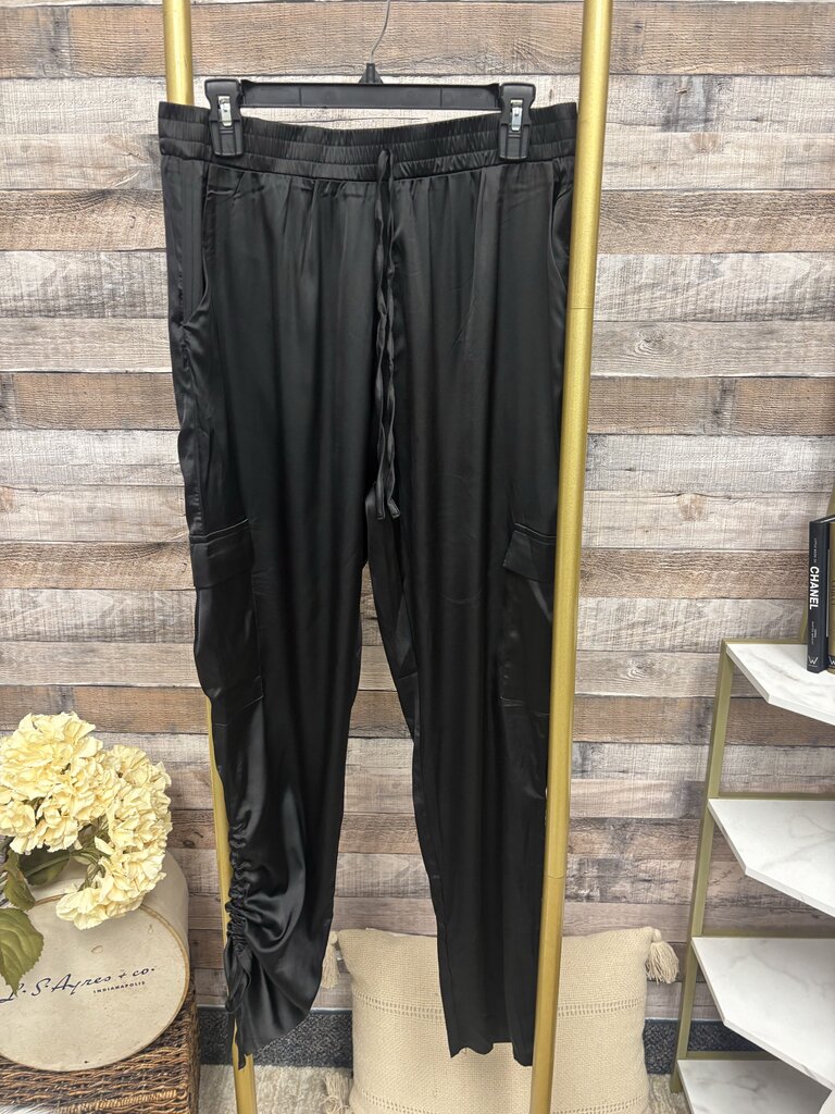 NWT PrettyGarden Black Satin Cargo Joggers