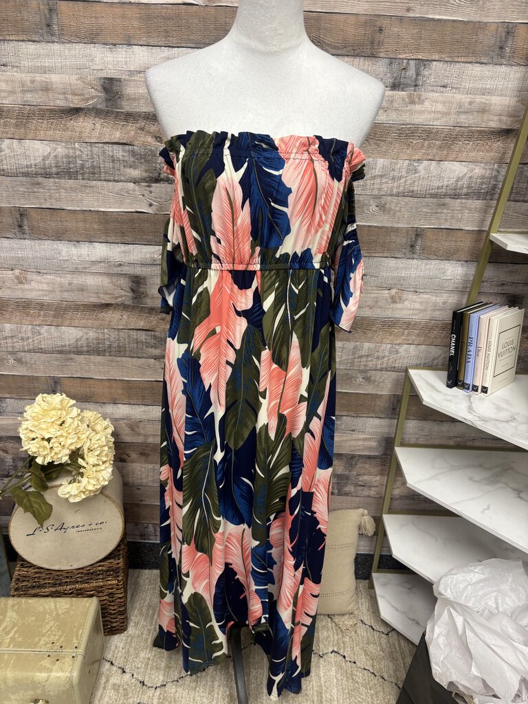 Venus Navy & Peach Tropical Off Shoulder Maxi