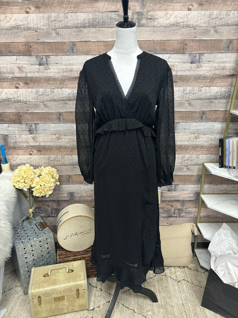 Pomander Place Black Dot Sheer Sleeve Ruffle Waist