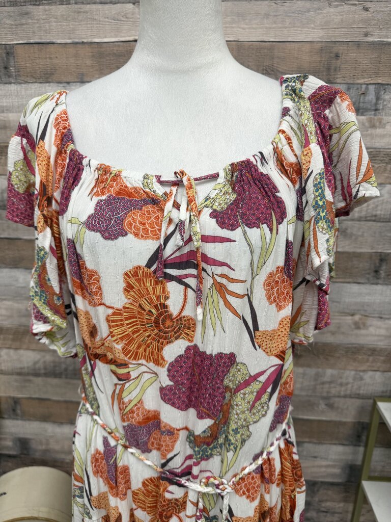 Rachel Zoe White & Orange Floral Print w/Tie Belt