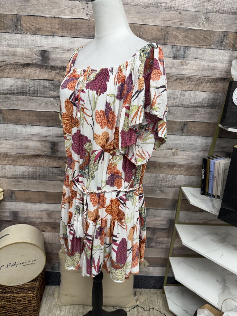 Rachel Zoe White & Orange Floral Print w/Tie Belt