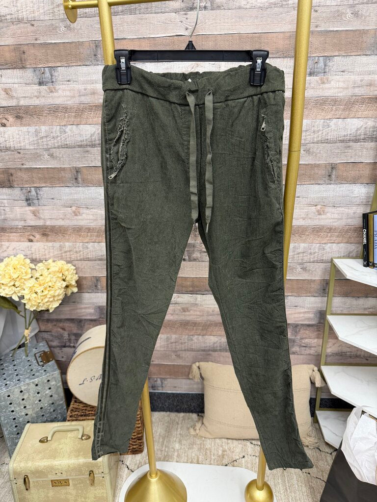 Olive Green Drawstring Cords w/Side Stripe