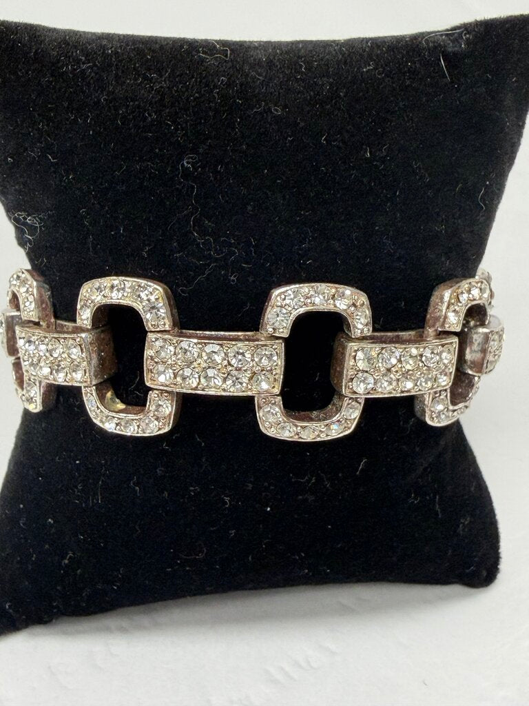 Monet Silver & Rhinestone Chain Link Bracelet