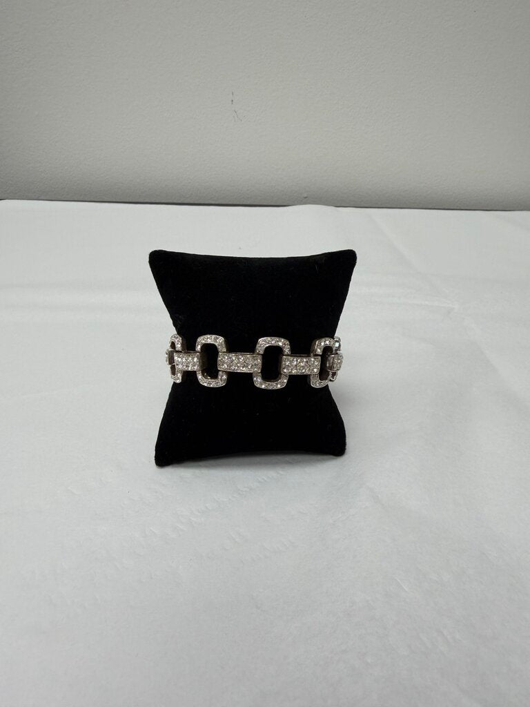 Monet Silver & Rhinestone Chain Link Bracelet
